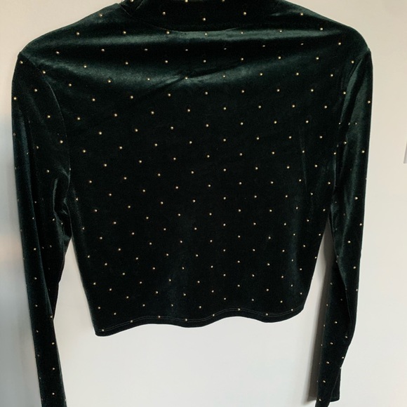 Forest Green Velvet Crop Top with Gold Studs - Picture 2 of 2